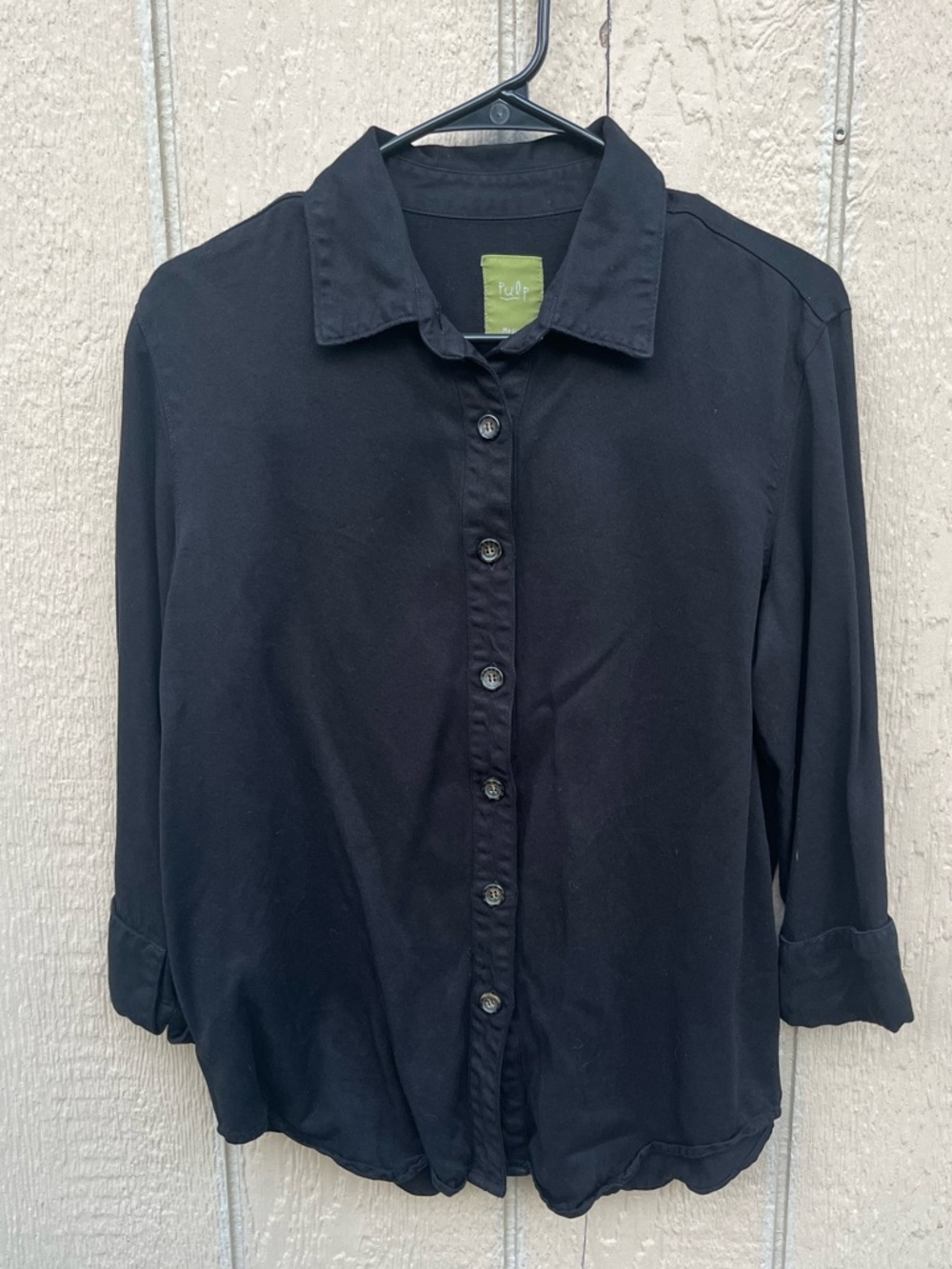 Pulp Black Tencel Cuffed Sleeve‎ Button Up Shirt Medium